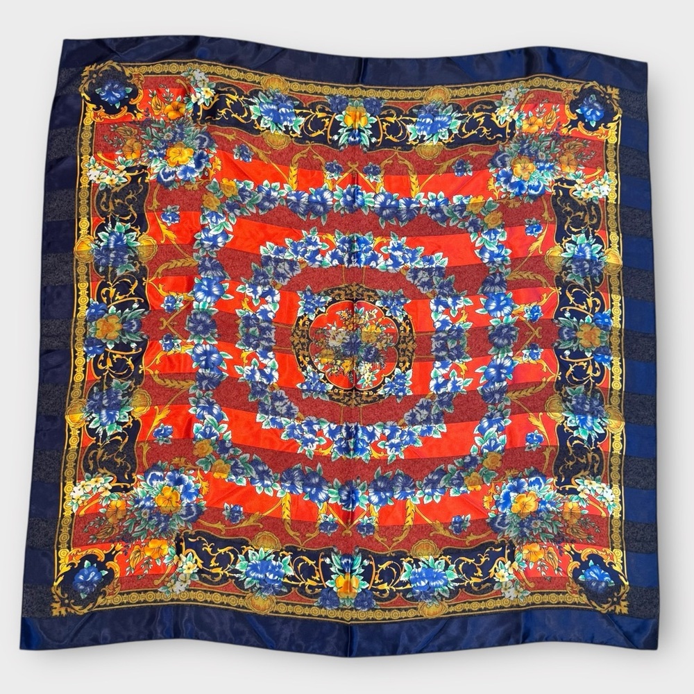Vibrant Red and Blue Floral Scarf